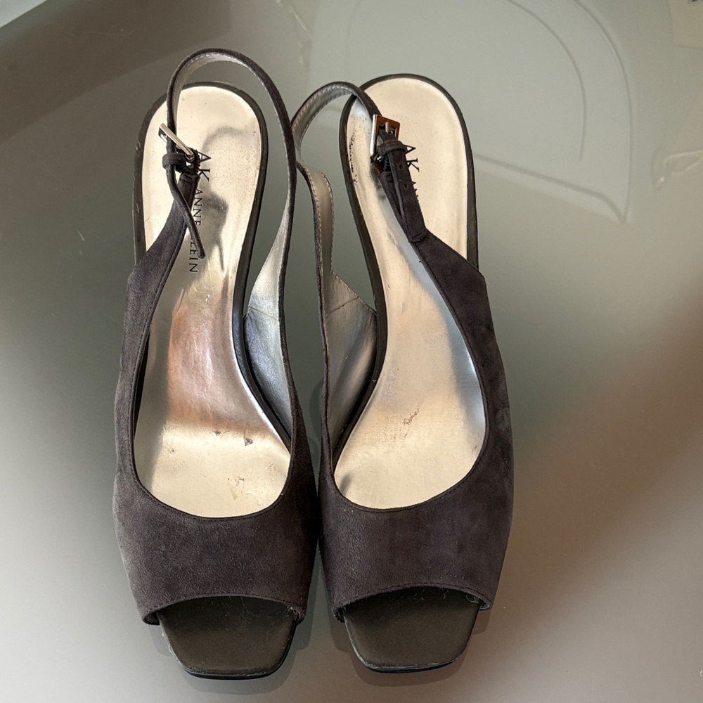 Anne Klein Dark Gray Suede Slingback Heels